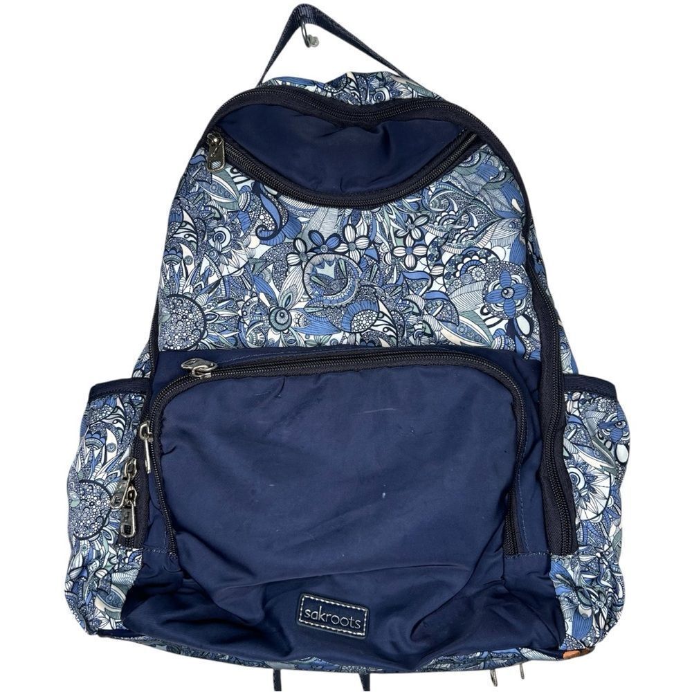 SAKROOTS Nylon Travel Laptop Backpack Floral Paisley Blue/White